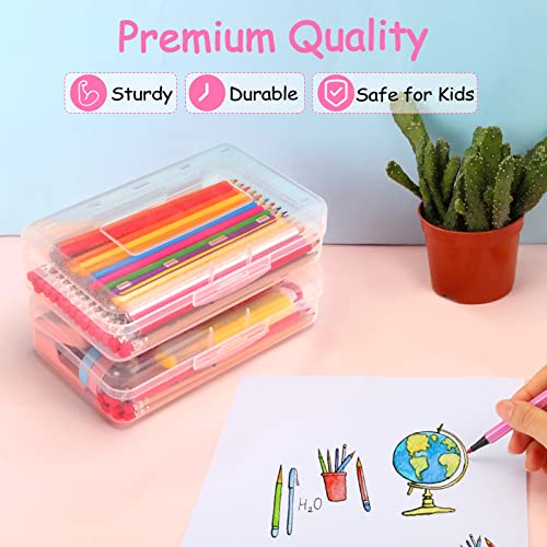 Sooez 1 Pack Pencil Case, Clear Pencil Box with Stickers, Large Plastic Crayon Box with Snap-tight Lid, Stackable Storage Box Art Craft Marker Organizer Box for Kids Boys Back to School, Clear