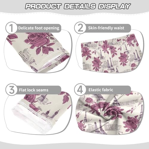 Retro Eiffel Tower Rose House Girls Leggings Soft Stretch Workout Yoga Dance Pants for Kids Casual Tights3