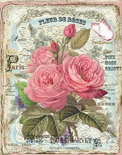 French Floral Poster Vintage Painting Tin Sign for Street Garage Family Cafe Bar Farm Country Bathroom Wall Decoration Cute Sign Great Metal Tin Sign 8x12inch