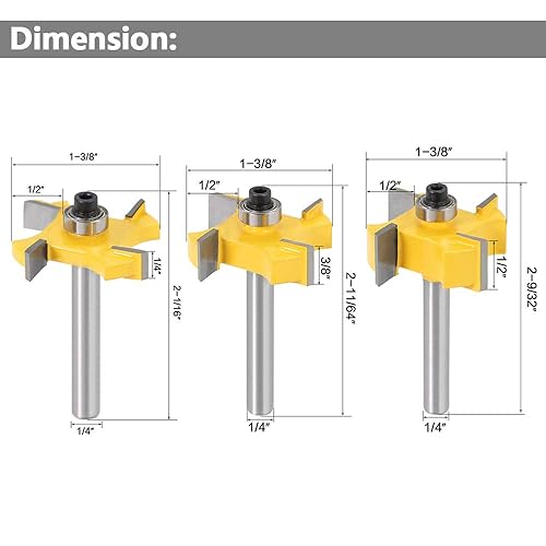 Miniatura 3 de Yakamoz Juego de 3 brocas para rabo de 14 de pulgada y 4 alas, cortador de ranura con rodamientos de 14 pulgadas, 38 pulgadas, 12 pulgadas, ancho de