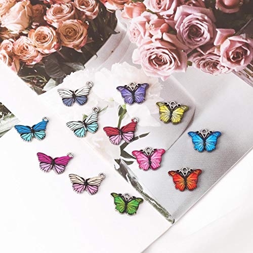 24pcs Alloy Oil Drop Butterfly Pendant Charms for Butterfly Necklace,Jewelry Making Bracelet Earring