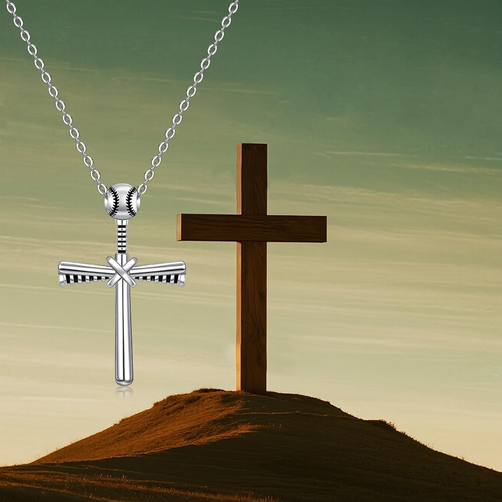 Baseball Necklace for Men Women Sterling Silver Baseball Cross Necklaces Softball Cross Sports Pendant Jewelry Gifts - Image 7