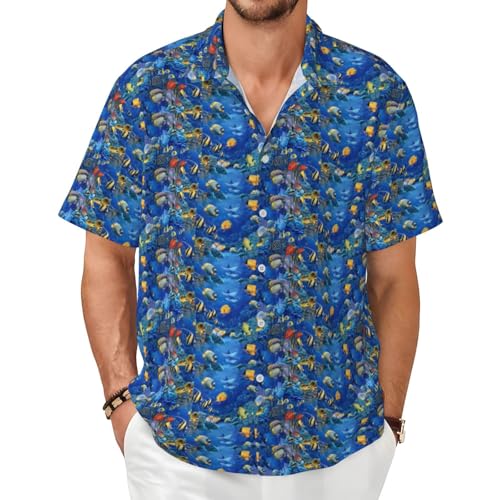 Chemise d'été homme motif poissons tropicaux idéale pour la plage et les vacances