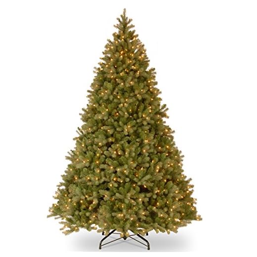 National Tree Company Pre-Lit 'Feel Real' Artificial Full Downswept Christmas Tree, Green, Douglas Fir, White Lights, Includes Stand, 9 feet