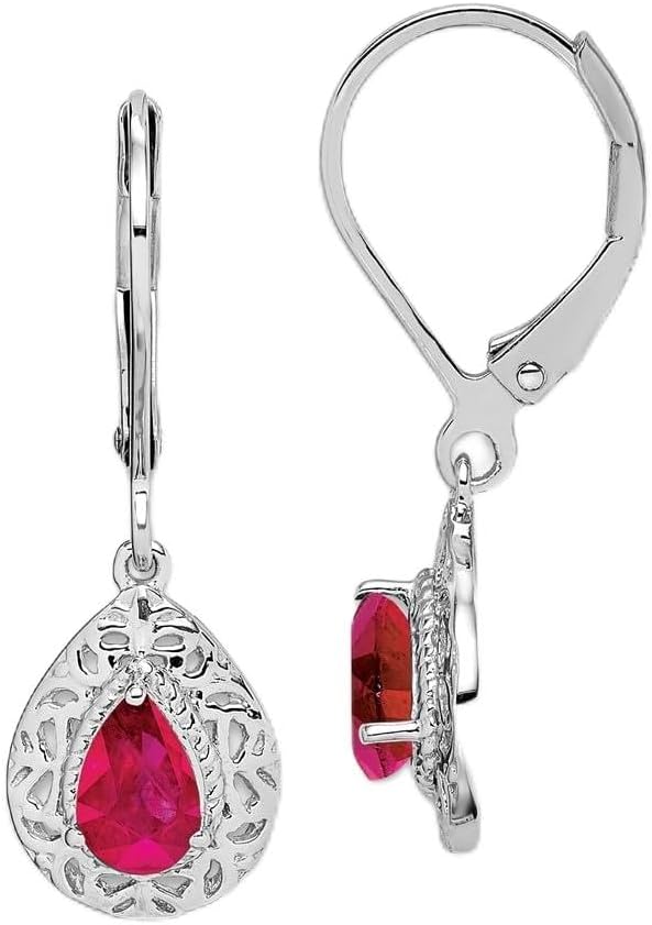 Diamond2Deal 925 Sterling Silver Rhodium Plated 1.21CT Ruby Teardrop Dangle Earrings (L- 1.1 in, W- 0.35 in)