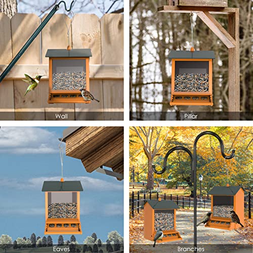 Squirrel-Proof-Bird-Feeders-Outside-Digipettor-Metal-Wild-Bird-House-Feeder-with-Weight-Activated-Perches-4-Feeding-Ports-for-Yard-Garden-Decor-Orange
