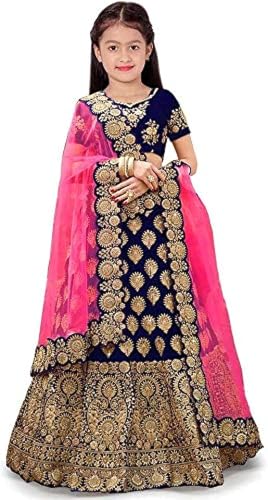 Image of Girl's Raw Silk Semi-stitched Lehenga Choli