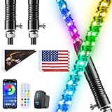 Ehaho 2 PCS 3FT Whip Lights with Spring Base, APP & Remote Control Led Whip Lights for Side by Side, Spiral RGB Chasing Lighted Whips with Rocker Switch, Music Led Whips for UTV ATV RZR SXS Can-Am
