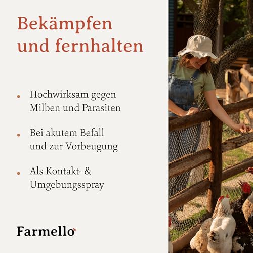 Farmello Anti Milbenspray Hühner 2,5l - Hochwirksamer Sofortschutz gegen Milben & Parasiten als Kontakt- & Umgebungsspray - Zur Vorbeugung & bei akutem Befall