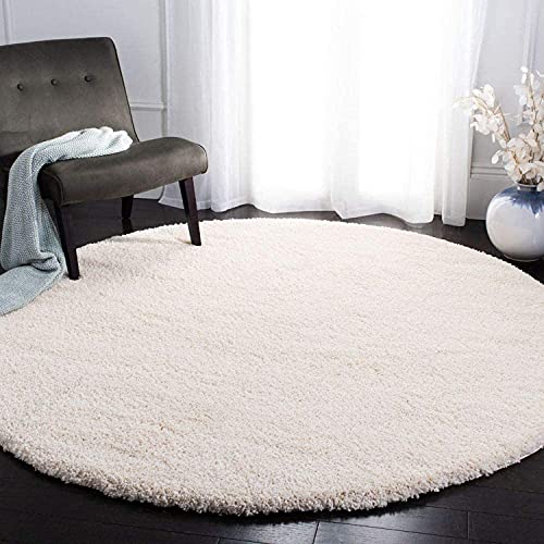 Image of Plain Shaggy Rugs and Carpet for Home and Floor Mats 4x4 Round Ivory Color