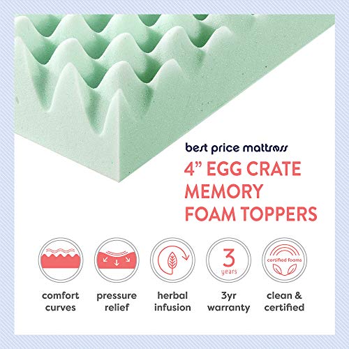 Best Price Mattress Cubrecolchón de Espuma viscoelástica con diseño de Caja de Huevos de 4 Pulgadas con infusión de Aloe calmante, Certificado CertiPUR-US, tamaño Queen - imagen 7