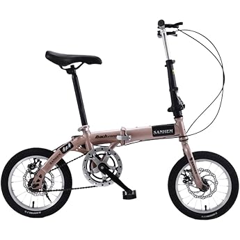 Lightweight Folding Bicycle with Aluminum Frame, 14", 6-Speed, Disc Brake, Adjustable Height, for Adults and Children, Urban 