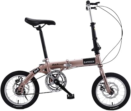 Lightweight folding bicycle with aluminum frame, 14 inches, 6 speed gear, disc brake, height adjustable, for adults and children, city riding, commuting to work or school, approx. 26.6 lbs 12 kg, for city cycling, outdoors, as a gift