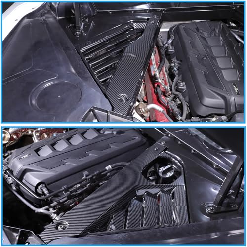 Image of Engine Bay Panel Cover Trim Compatible with Chevrolet Corvette C8 Stingray 2020-2024 ABS 2PCS,Engine Compartment Left and Right Protection Leakproof Cover Trim Accessories (Carbon Fiber Pattern)