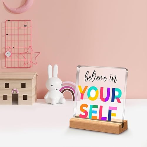 Miniatura 8 de Decoración inspiradora de escritorio, letrero de acrílico con soporte de madera para el hogar, oficina, aula, estante, decoración de mesa, A333