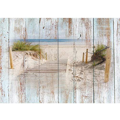 Runa Art Papel tapiz fotográfico 396 x 280 cm mirada madera de la playa | Lana Decoración De Pared Sala Cuarto | Fabricación alemana | azul Marrón 9111012a