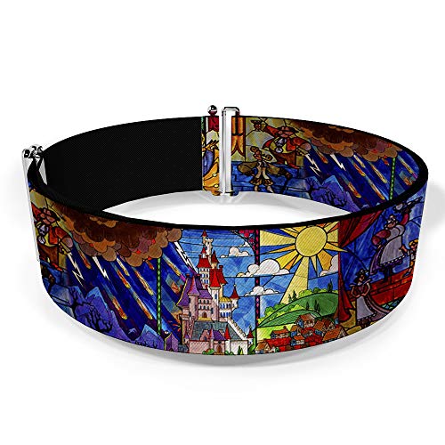 Buckle-Down Disney Belt, Cinch Belt Beauty the Beast Stained Glass Scenes, 3.0 Inch Wide, Adjustable2
