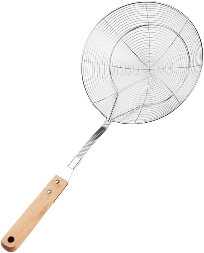 Stainless Steel Slotted Spoon Skimmer Ladle with Wood Handle for Cooking Use