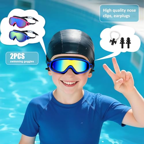 OuryTech Gafas de Natación, 2 Piezas Gafas de Natación para Hombres, Gafas de Natación para Mujeres, Gafas de Natación para Niños, Gafas de Buceo, Anti-vaho Protección UV, Gafas de Natación, Visión - imagen 3