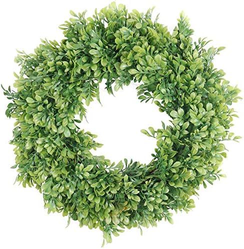 Pauwer Artificial Green Leaves Wreath 18" Boxwood Wreath Spring Summer Door Wreath for Front Door Green Wreaths for Wedding Window Wall Decor (18" Boxwood)