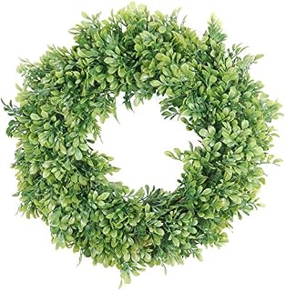 Pauwer Artificial Green Leaves Wreath 18" Boxwood Door Wreath Spring Green Wreath