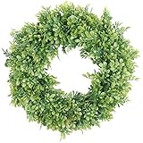 Pauwer Artificial Green Leaves Wreath 18' Boxwood Wreath Spring Summer Door Wreath for Front Door Green Wreaths for Wedding Window Wall Decor (18' Boxwood)