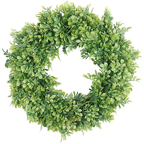 Pauwer Artificial Green Leaves Wreath 18" Boxwood Door Wreath Spring Green Wreath