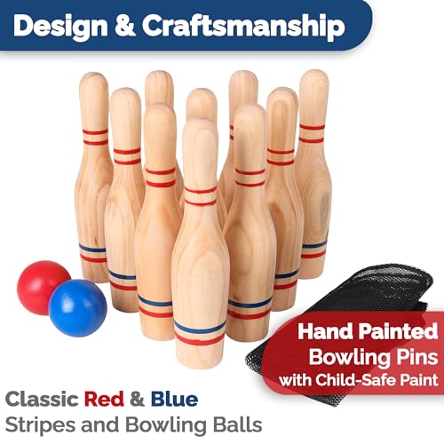 image for STERLING Sports Premium Wooden Lawn Bowling Skittles Set 11