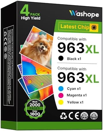 963 963 XL Kompatibel für HP 963XL für Officejet Pro 9010 Druckerpatronen | 963XL Multipack für HP Officejet Pro 9020 9012 9022 9015 9016 9018 9019 9014 Drucker (4er-Pack, Schwarz