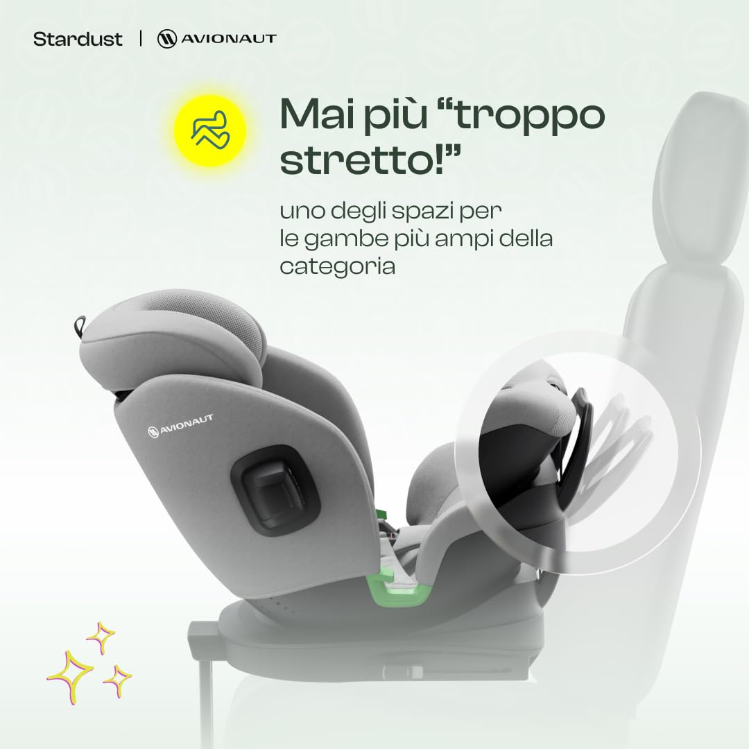 Seggiolino Auto Avionaut Stardust 360° Reboarder i-Size (61–150 cm) | RWF fino a 125 cm/21 kg, girevole e reclinabile, traspirante – dalla nascita fino a 12 anni (Grey)