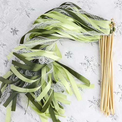Baguettes de Mariage 50 Pièces Baguettes Ruban Banderoles avec Grand Cloches,Bâtons de Ruban pour Mariage,Wedding Wands pour Fête de Mariage Anniversaires,Fête...