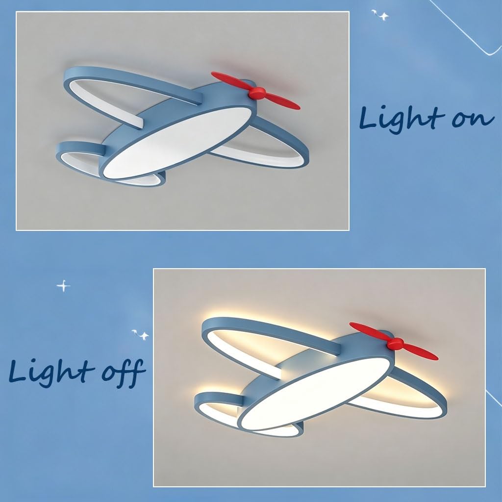 LED Einbau-Deckenleuchte Für Kinderzimmer 3-farbig Dimmbar Kreative Blaue Cartoon-Flugzeug Deckenlampe Mit Stufenloser Dimmung Für Kinderzimmer Babyzimmer Und Spielzimmer
