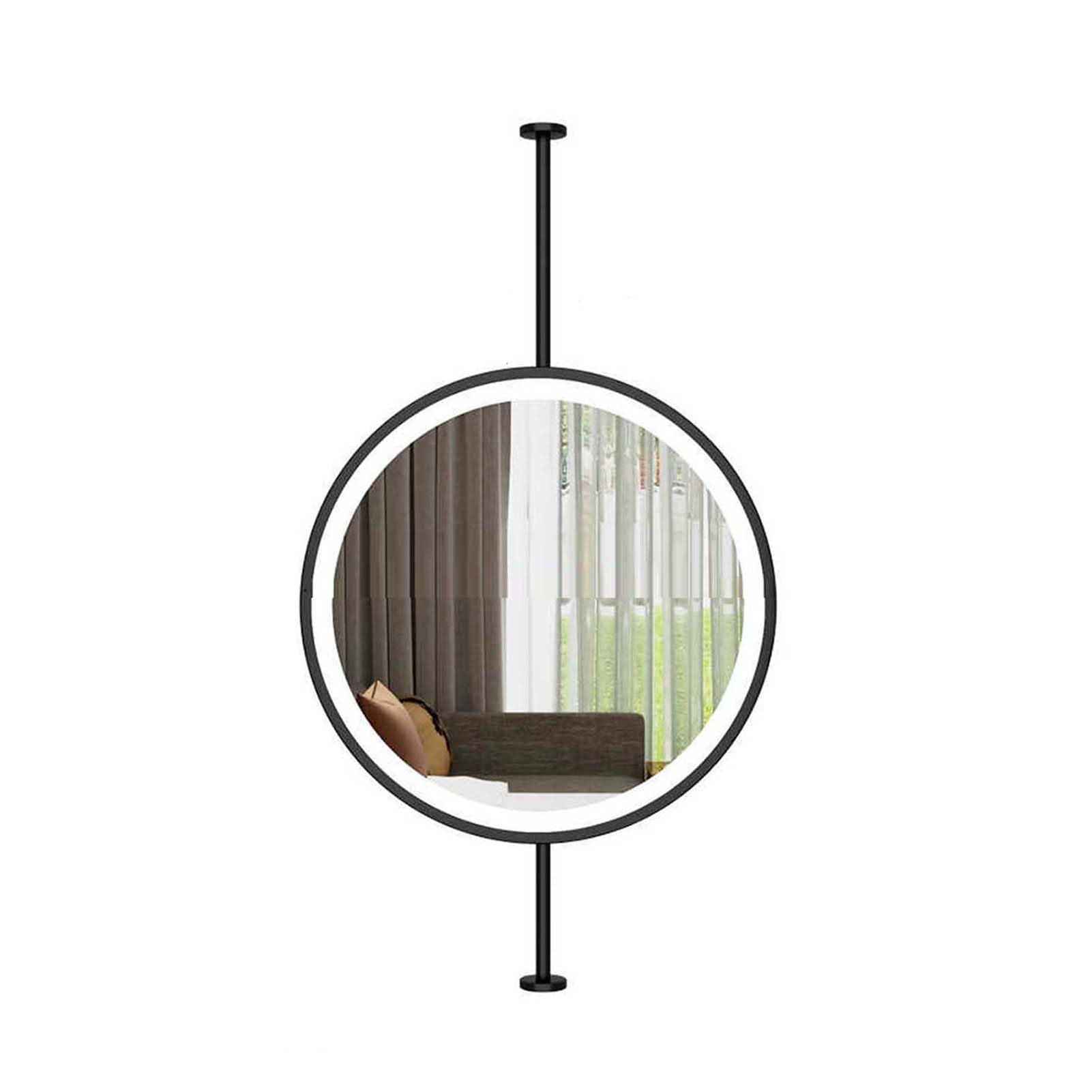 Specchio Rotondo a LED da soffitto con luminosità Regolabile e Pulsante Touch — Ideale per ingressi, Hotel, camere da Letto e bagni (Nero, 50x50 cm)
