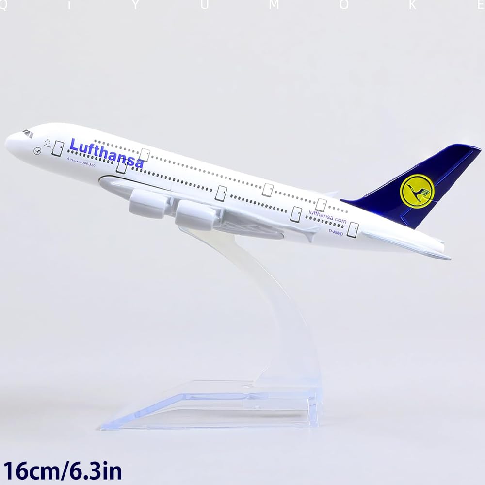 YGCHEN Avion A380 Lufthansa en Alliage - Modèle d'Avion en Métal Échelle 1/400 Diecast Avec Support - Miniature Collection Jouet Modélisme
