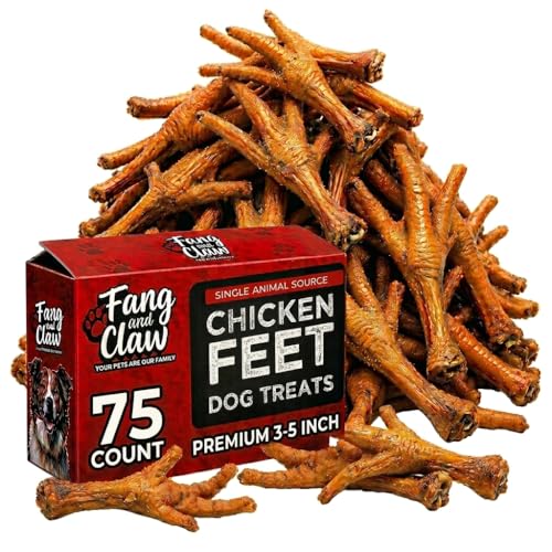 Fang and Claw Nail-Free Chicken Feet for Dogs 75 Count Bulk Pack Single-Ingredient Air-Dried Dog Chews Glucosamine and Chondroitin Joint Support Grain-Free Natural Treat for Hip Health