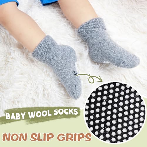 Amenlan Baby Wool Floor Socks Soft Winter Warm Thick Non Slip Toddler Boys Girls Crew Neck Socks 6 Pairs  thumb #3