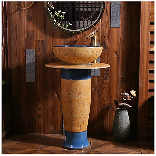 Pedestal Bathroom Sink Ceramic Retro Industrial Style Deco