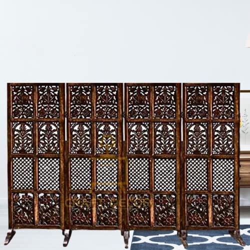 Image of Wooden Room Partition for Living Room, Wood Screen Separator and Wooden Room Dividers, Studio Wall Panel 5 Feet with Stands for Living Room /Bedroom /Office /Restaurant /(Brown) (4 Panels)