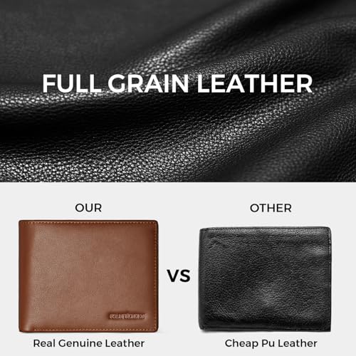 Image of RUNBOX Wallet for Men Leather RFID Blocking Bifold Front Pocket Wallet | Genuine Leather,Slim,12 Card Slots,2 ID Windows,2 Money Pockets, Gift for Men,Compact Travel Business Passport