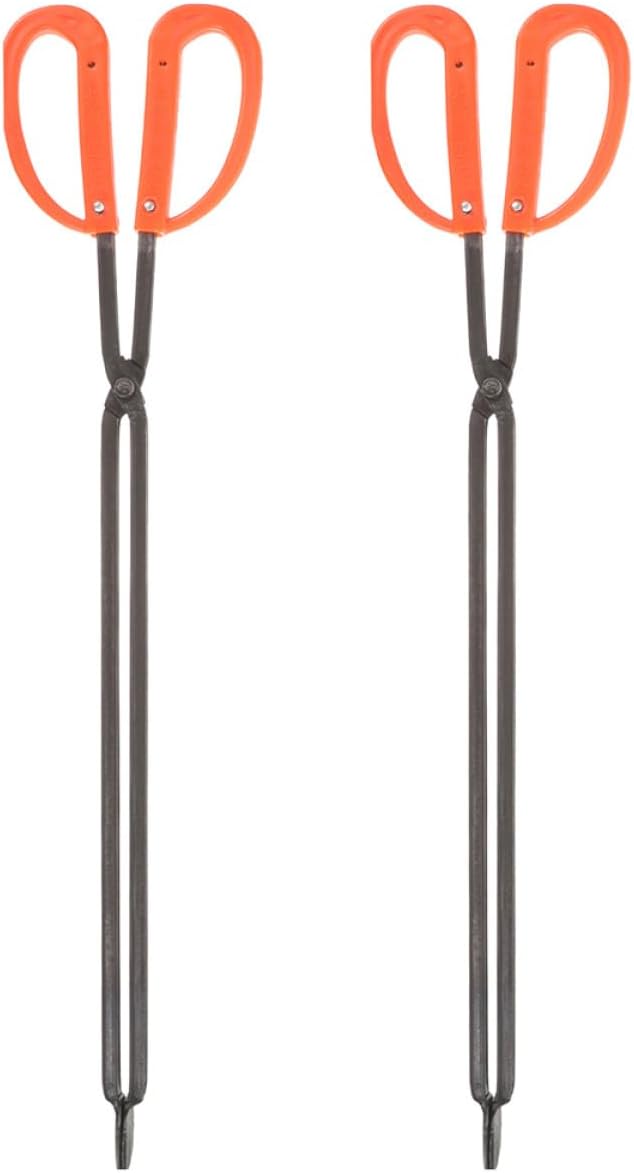 Tofficu 2pcs Metal Garbage Clamp Trash Grabber with Long Handle, Flat Head Fire Pit Tongs for Outdoor Cleaning, Garden Litter Pickup Tool for Sanitation Workers