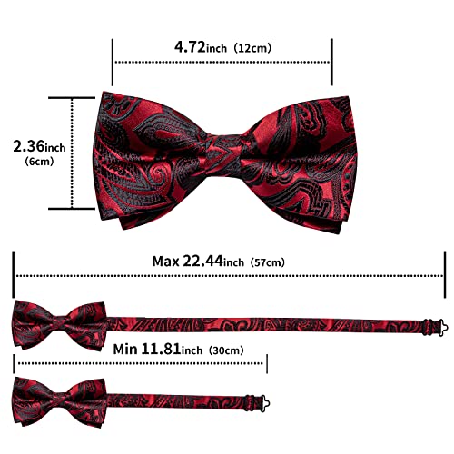Image of DiBanGu Paisley Pre-Tied Bow Ties for Men Silk Adjustable Bowtie and Pocket Square Cufflinks for Wedding Party