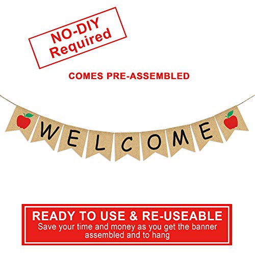 Welcome Banner Burlap - First Day Of School Banner - Teacher Banner - Classroom Decor- Back To School Decorations - Office Decor - Welcome Banner For Party #TOP1