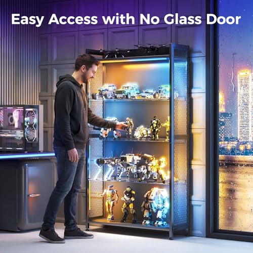 Image of AODK 2-Pack Display Cabinet with RGB LED Lights & Glass Shelf