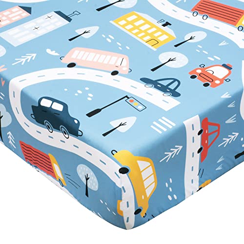 Image of Cloele Fitted Crib Sheet, Blue Car,1, Pack Baby Nursery Sheet,52x28in | 100% Polyester, Cozy Bed Sheet For Standard Crib and Toddler Mattresses, Infant Toddler Sheet