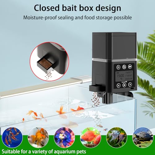 Automatic-Fish-Feeder-for-Aquarium-with-TimerLCD-Display-320ML-Large-Capacity-AdjustableFish-Feeder-Automatic-DispenserOperated-Feeders-for-Goldfish-Automatic-Turtle-Feeder-for-Vacation-Black