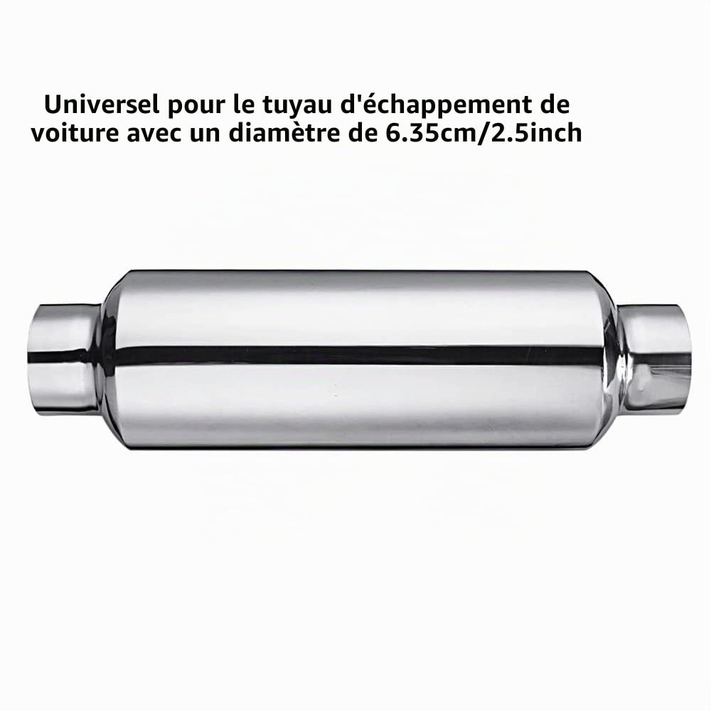 Silencieux d'échappement droit, entrée Baceyong 2,5 in. sortie 2,5 in. silencieux d'échappement universel en acier inoxydable, droit rond 31 cm/12 in. long silencieux argenté