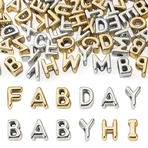 FASHEWELRY 60Pcs Golden Silver Large Letter Beads,
