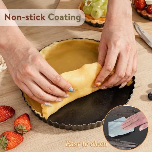 Quiche Pan 8 inch Round Fluted Tart Tin Flan Tins Non Stick Carbon Steel Tart Mould Removable Loose Bottom Pie Dish for Baking Pizza Pie Flans - Image 6
