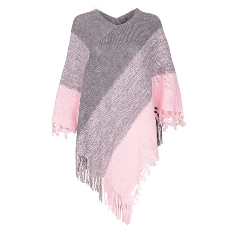 Mantelli da donna in maglia a righe per primavera autunno patchwork nappa poncho mantelli maglione