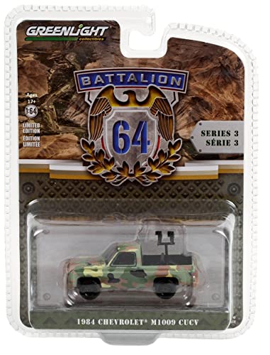 Greenlight 61030-E 1:64 Battalion 64 Series 3-1984 Chevy M1009 CUCV in Camouflage with Mounted Machine Guns